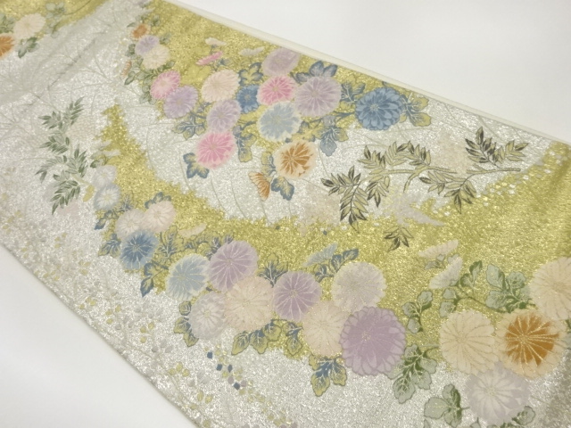 菊に南天・萩模様織出し袋帯